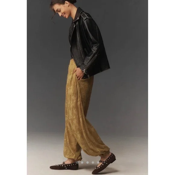 Anthropologie Maeve Floral Lace Harem Pants Mustard Gold Pleated Balloon Leg XS - Picture 5 of 5